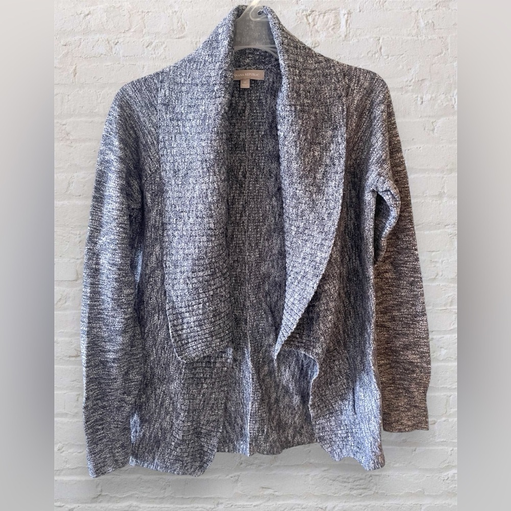 BANANA REPUBLIC Women’s Heathered Blue Grey Open Cardigan Knit Sweater Sz M